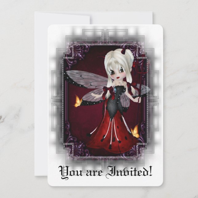 Convites Chá de panela Gótico Convidar Pequeno Diabo Ladybu (Frente)