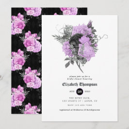Convites Chá de panela Gótico Floral Preto, Roxo e Prateado