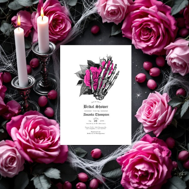 Convites Chá de panela Gótico Floral Rosa Quente (Hot-Pink Floral Gothic Bridal Shower Invitation)