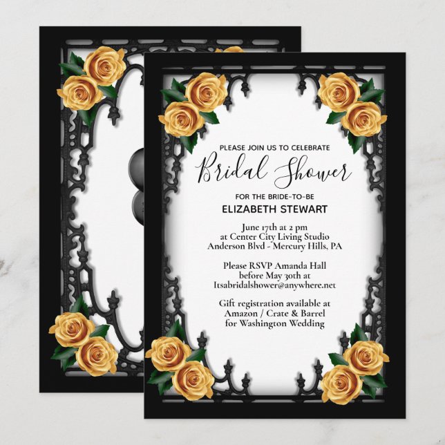 Convites Chá de panela Gótico Rosa Amarelo (Frente/Verso)