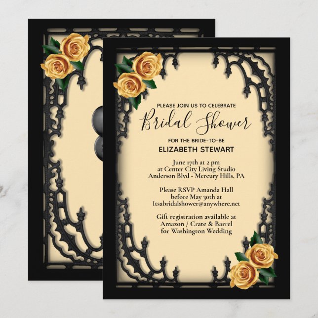 Convites Chá de panela Gótico Rosa Amarelo (Frente/Verso)