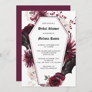 Convites Chá de panela Gótico-Rosa Coffin Branco Elegante