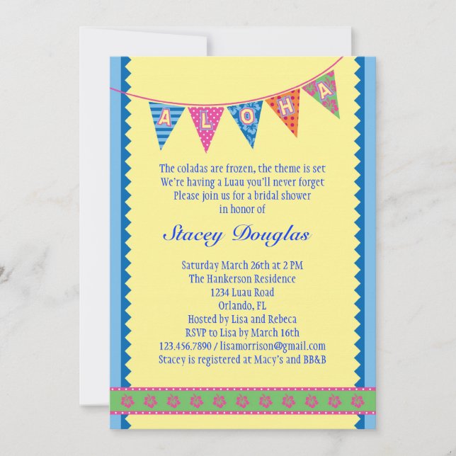 Convites Chá de panela Havaiano Luau (Frente)