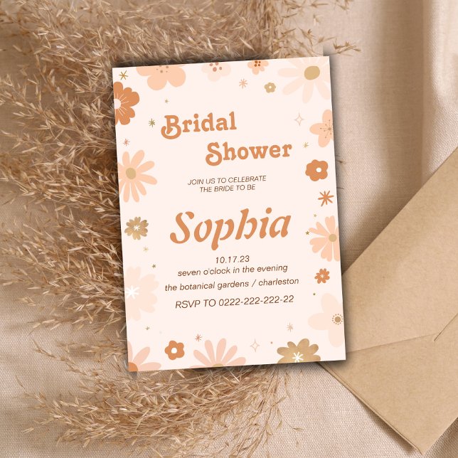 Convites chá de panela hippie floral 70S RETRO (Criador carregado)