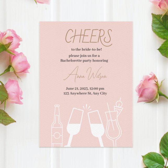 Convites Chá de panela Ilustrado De Cocktail Rosa (Pink Cocktail Drinks Illustrated Bridal Shower Invitation
)