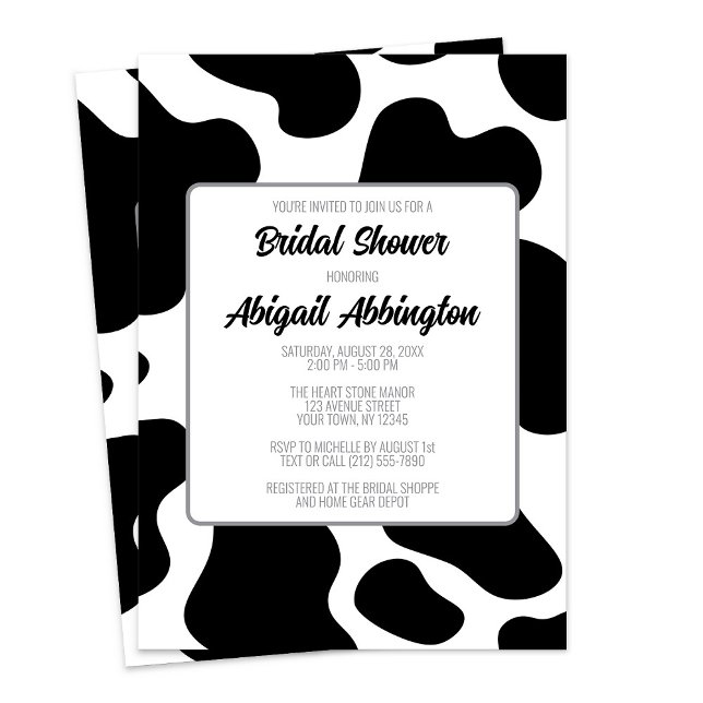 Convites Chá de panela Impressão (Cow Print Bridal Shower Invitation at Artistically Invited on Zazzle. )