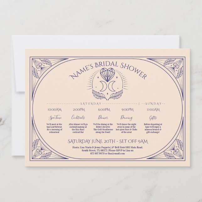 Convites Chá de panela Inerário de Wedding Tarot Moon (Frente)