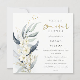 Convites Chá de panela Inverso Dourado de Folha Botânica