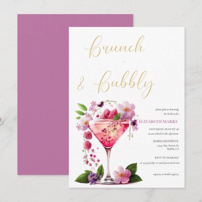 Convites Chá de panela Inverso Floral Elegante Brunch e Bub (Frente/Verso)