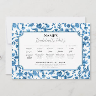 Convites Chá de panela Itinerário Chintz Azul e Branco Flor