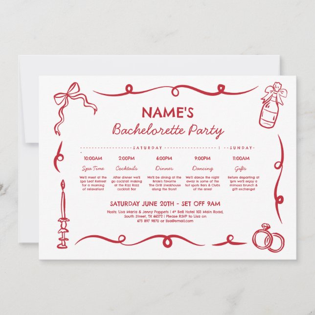 Convites Chá de panela Itinerário Desenhado Mão Branca (Frente)