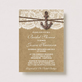 Convites Chá de panela Kraft, Lace e Anchor de Praia Náutic