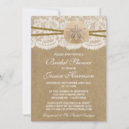 Convites Chá de panela Kraft, Lace & Sand Dollar Beach