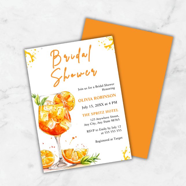 Convites Chá de panela Laranja Aperol Spritz Cocktail (Aperol Spritz Cocktail Orange Bridal Shower Invitation )