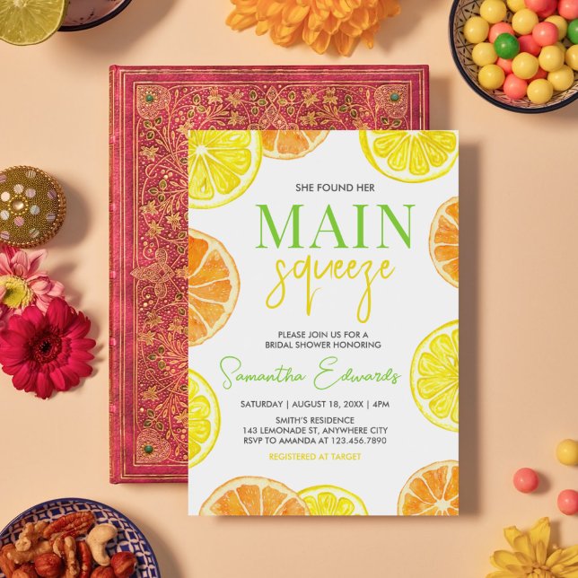 Convites Chá de panela Laranja de Limão-Limão de Citros Pri (Citrus Main Squeeze Bridal Shower Invitation)