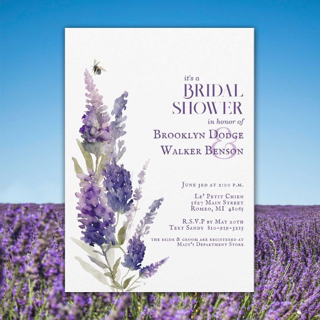 Convites Chá de panela Lavanda Botânica Roxo Floral (Beautiful botanical shower invitation with watercolor lavender blooms. Editable for any occasion.)