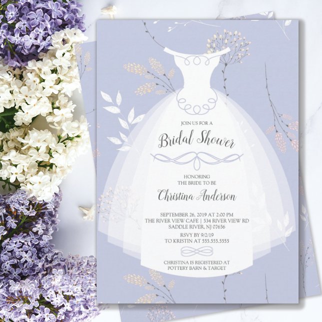 Convites Chá de panela lavanda Floral Elegance Brito Gown (Criador carregado)