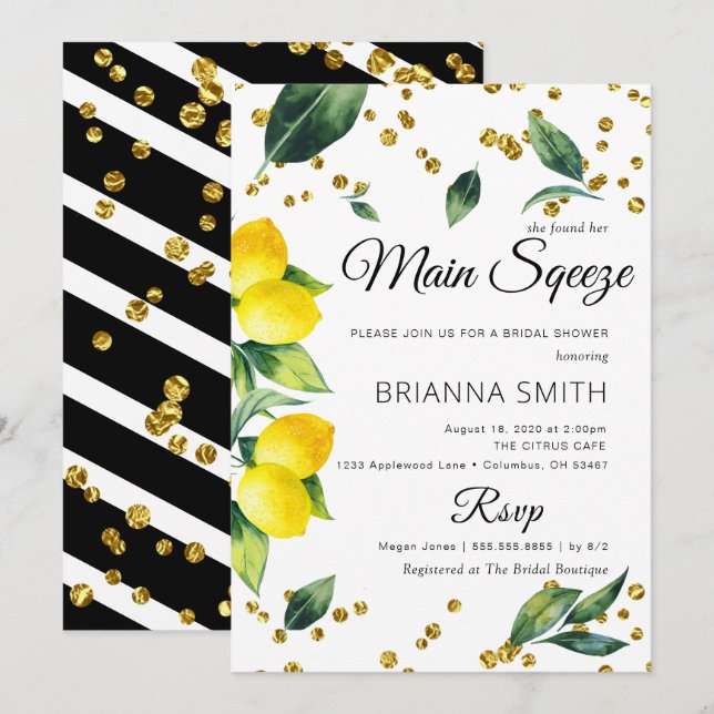 Convites Chá de panela Lemon Elegant (Frente/Verso)