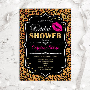 Convites Chá de panela - Leopardo - Impressão Rosa Dourada