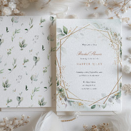 Convites Chá de panela Leve Dourada Eucalyptus Faux