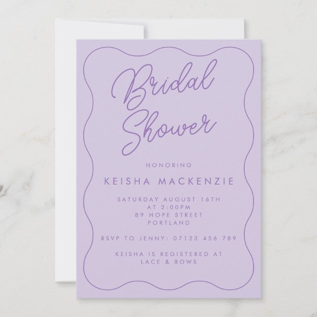 Convites Chá de panela Lilac Da Onda Retroativa Whimsical (Frente)