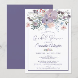 Convites Chá de panela Lilar Púrpura Floral de Aquarela