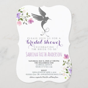 Convites Chá de panela Lilático Elegante Floral Hummingbird