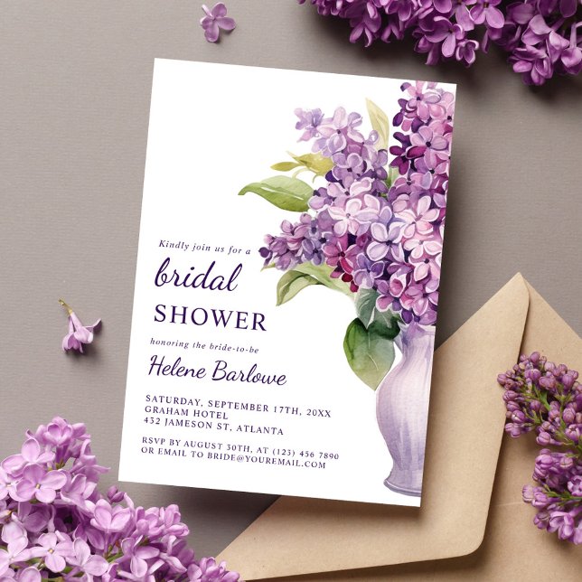 Convites Chá de panela Lilático Elegante Russo Moderno Chic (Chic Modern Rustic Elegant Lilac Bridal Shower Invitation)