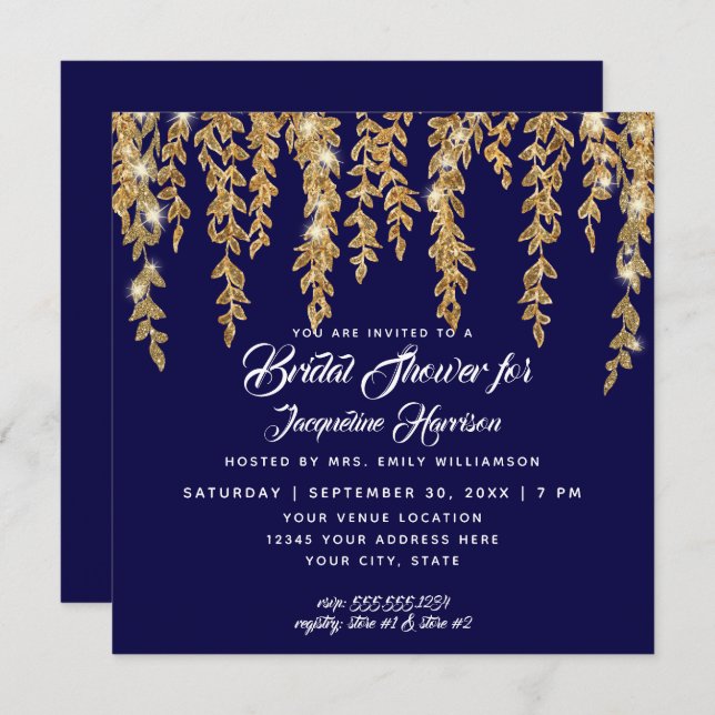 Convites Chá de panela Luzes de Brilho Douradas do Marinho  (Frente/Verso)