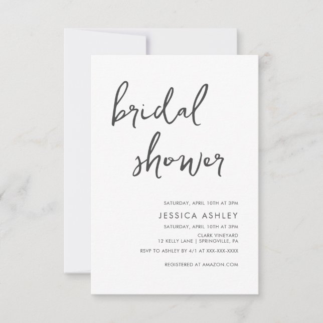 Convites Chá de panela manuscrito mínimo (Frente)