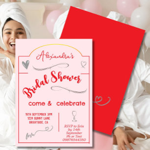 Convites Chá de panela Mão Escrita Coração Rosa Vermelho