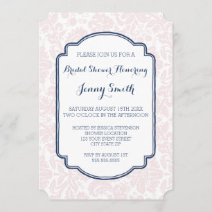 Convites Chá de panela marinho azul Blush Damask