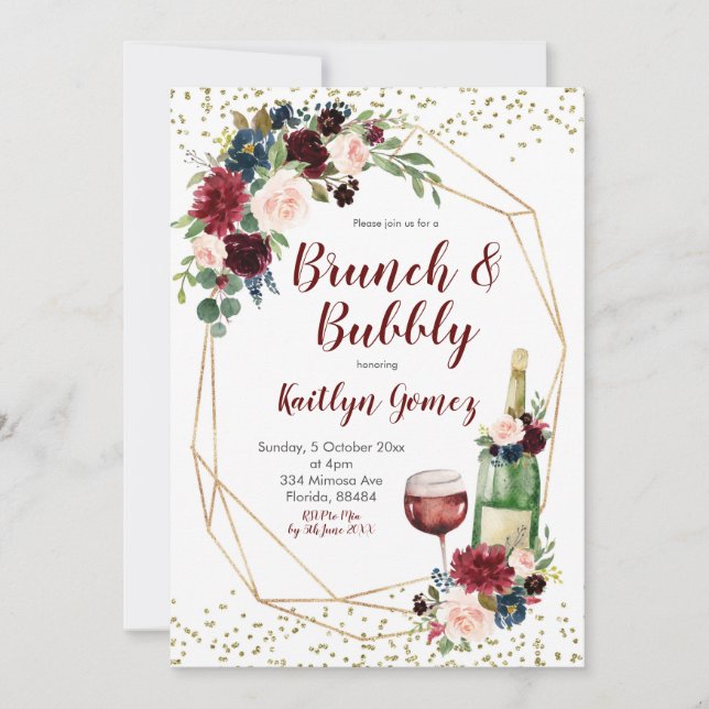 Convites Chá de panela marinho Azul e Marsala Wine (Frente)