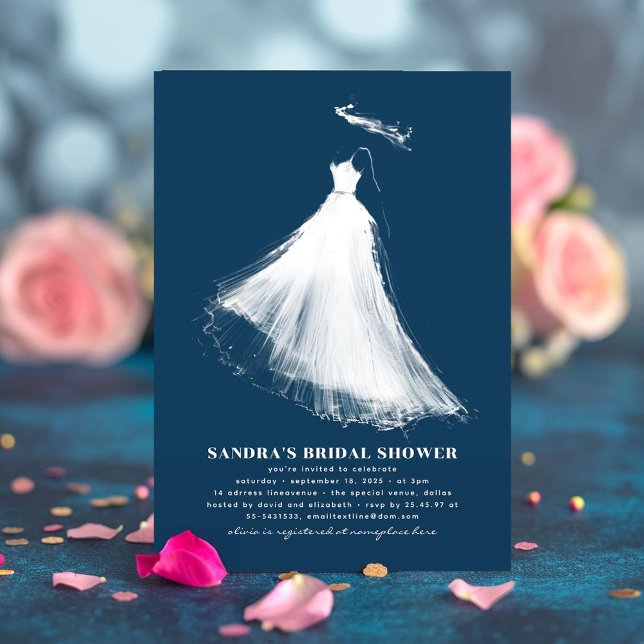 Convites Chá de panela Marinho Azul Ereto Moderno (Navy Blue Bridal Shower Invitation)