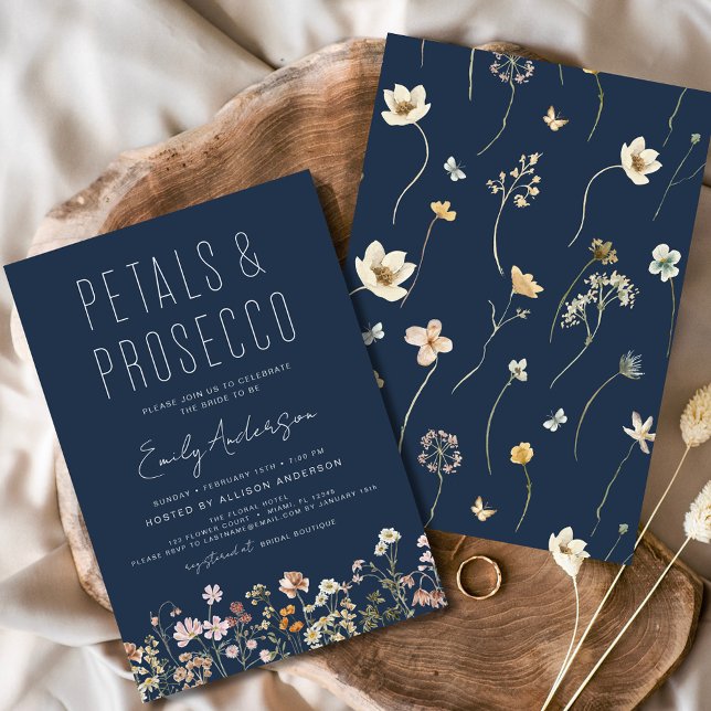 Convites Chá de panela marinho azul Petals & Prosecco (Criador carregado)