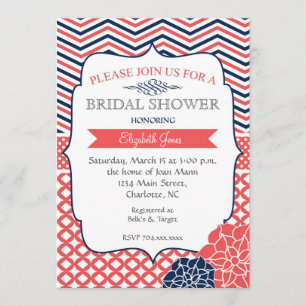 Convites Chá de panela Marinho e Vintage Coral