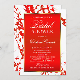 Convites Chá de panela - mármore vermelho brilhante, branco