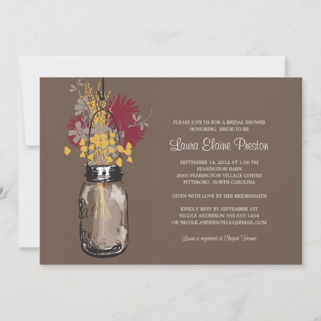 Convites Chá de panela Mason Jar e Wildflower (Frente)