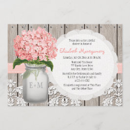 Convites Chá de panela Mason Jar, Monograma, Hidrangea Rosa