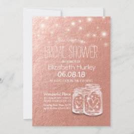 Convites Chá de panela Mason Jars String Luzes Rosa Dourado