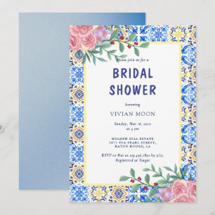 Convites Chá de panela mediterrânico Azulejo azul italiano