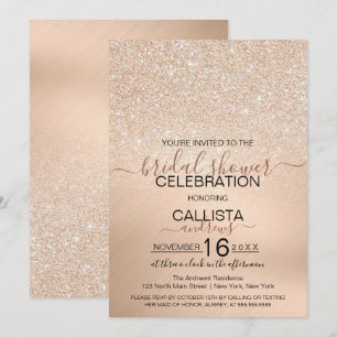 Convites Chá de panela Metálico Glitter Dourado Chic Champa