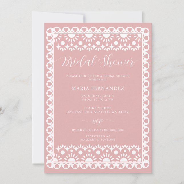Convites Chá de panela Mexicano Blush Papel Picado Boho (Frente)