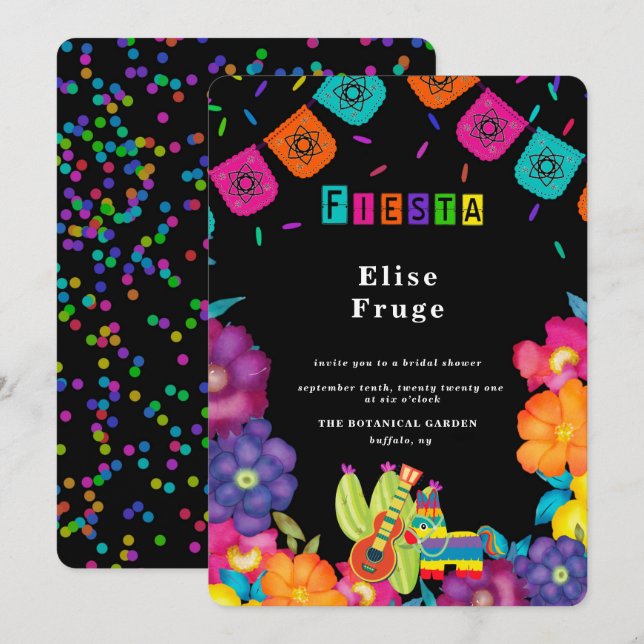 Convites Chá de panela mexicano Fiesta Vivid Florals (Frente/Verso)