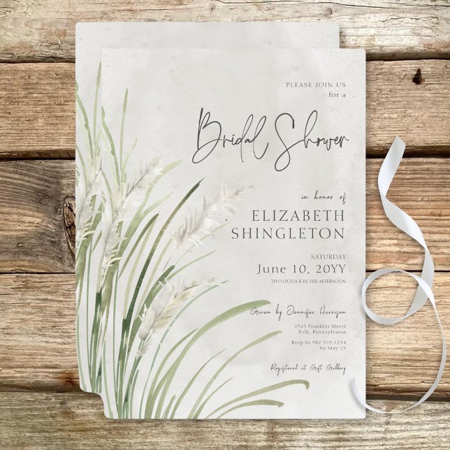Convites Chá de panela Mínimo Boho Pampas Grass (Boho Pampas Grass Minimal Bridal Shower Invitation)