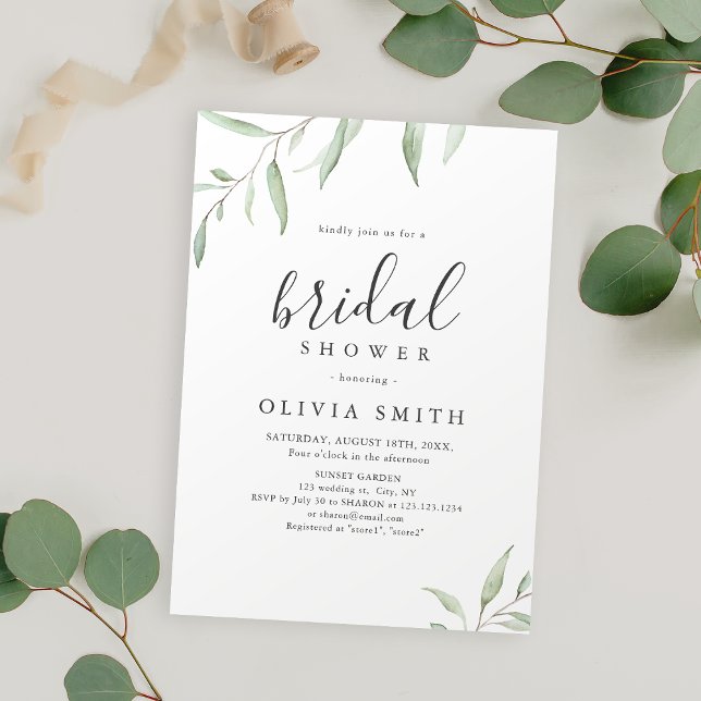Convites Chá de panela mínimo de caligrafia verde (Minimal greenery calligraphy rustic bridal shower invitation)