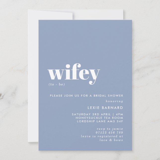 Convites Chá de panela Mínimo de Sage Dusty Blue Wifey (Frente)