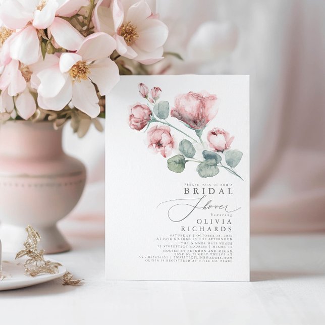 Convites Chá de panela Mínimo Elegante Floral Dusty Rosa (Dusty Pink Floral Bridal Shower Invitations)
