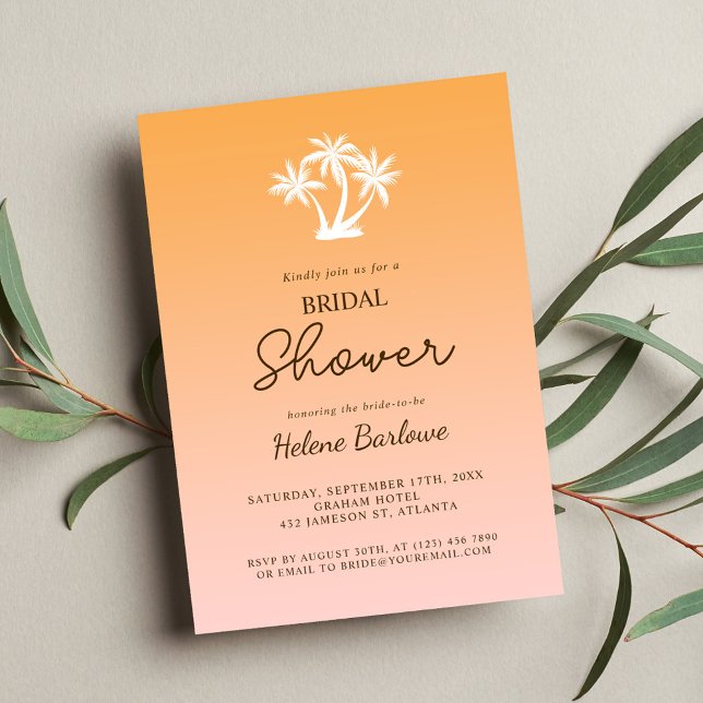 Convites Chá de panela Mínimo Moderno da Árvore de Palma Tr (Tropical Palm Tree Modern Minimalist Bridal Shower Invitation)