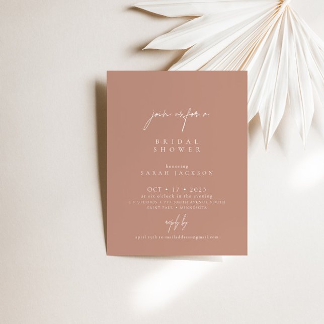 Convites Chá de panela Mínimo Moderno Rosa Boho (Boho Blush Pink Modern Minimalist Bridal Shower Invitation)